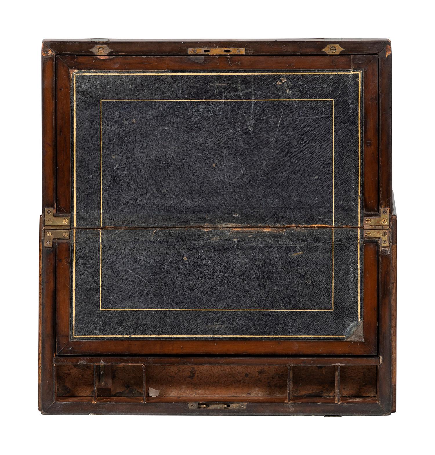 A Georgian Brass Mounted Mahogany Campaign Desk on Stand