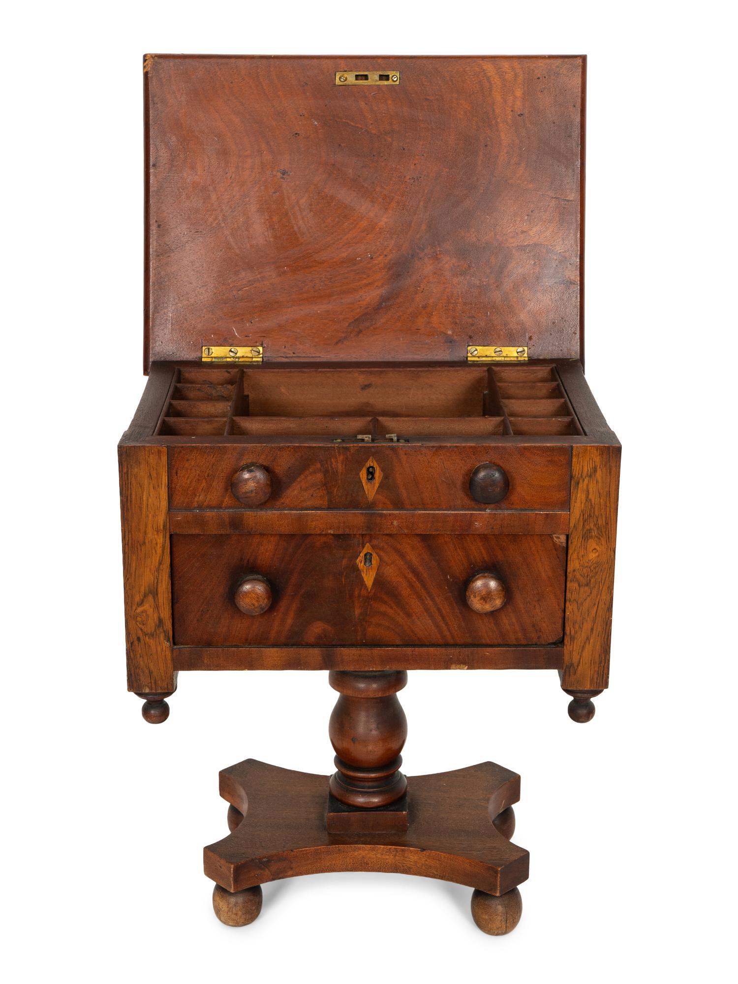 An American Classical Mahogany Veneered Miniature Sewing Stand