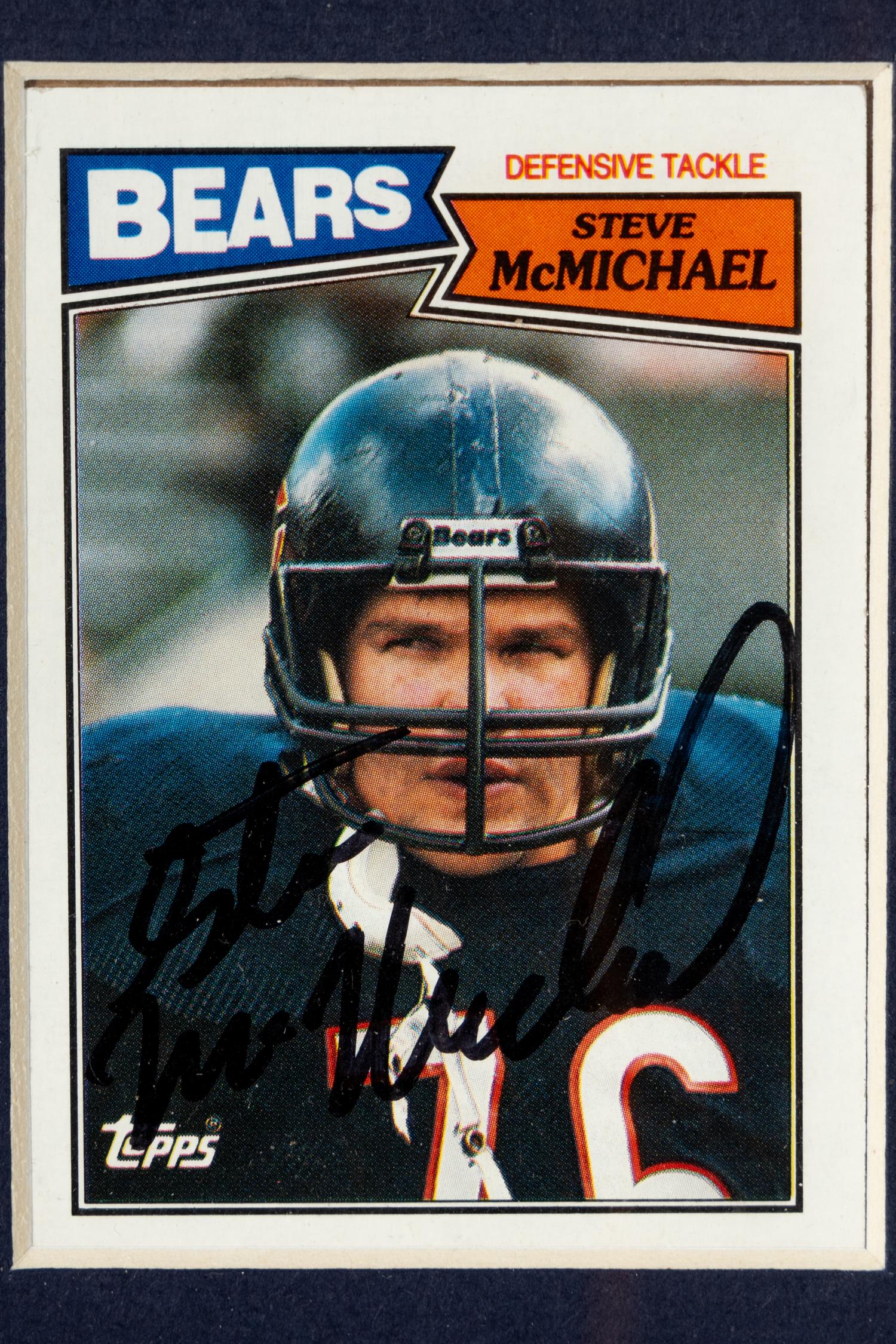 A Collection of Chicago Bears Hall of Fame Signed Trading Card Displays Featuring Steve McMichael, Jim Covert and Stan Jones