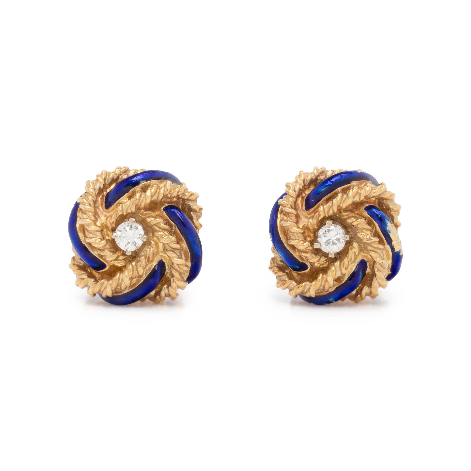 DIAMOND, ENAMEL AND YELLOW GOLD CUFFLINKS