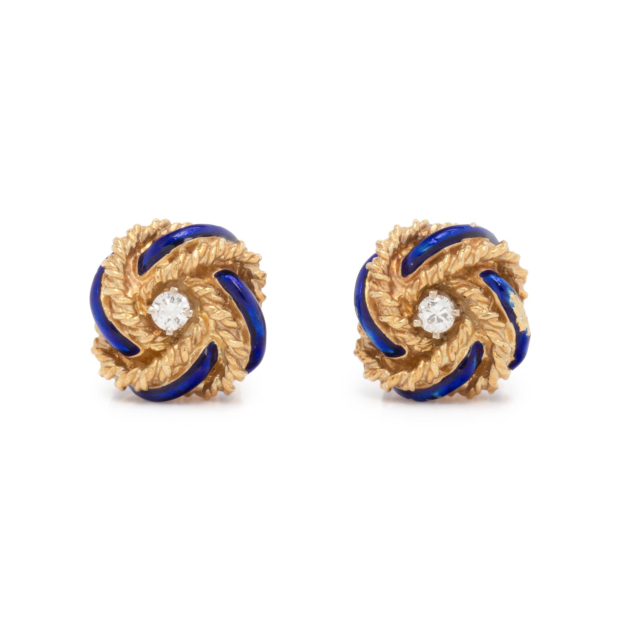 DIAMOND, ENAMEL AND YELLOW GOLD CUFFLINKS