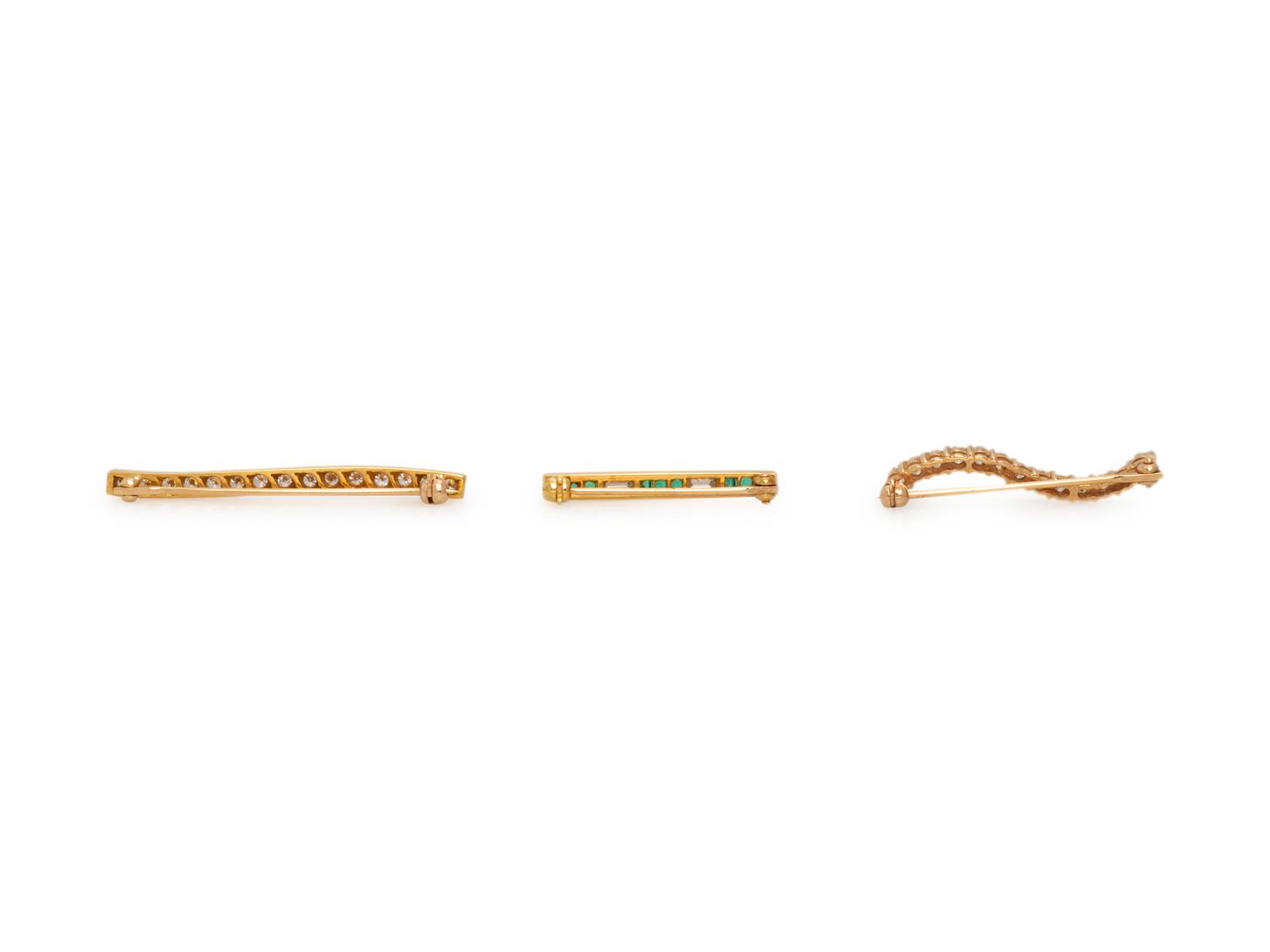 COLLECTION OF YELLOW GOLD AND DIAMOND BAR BROOCHES