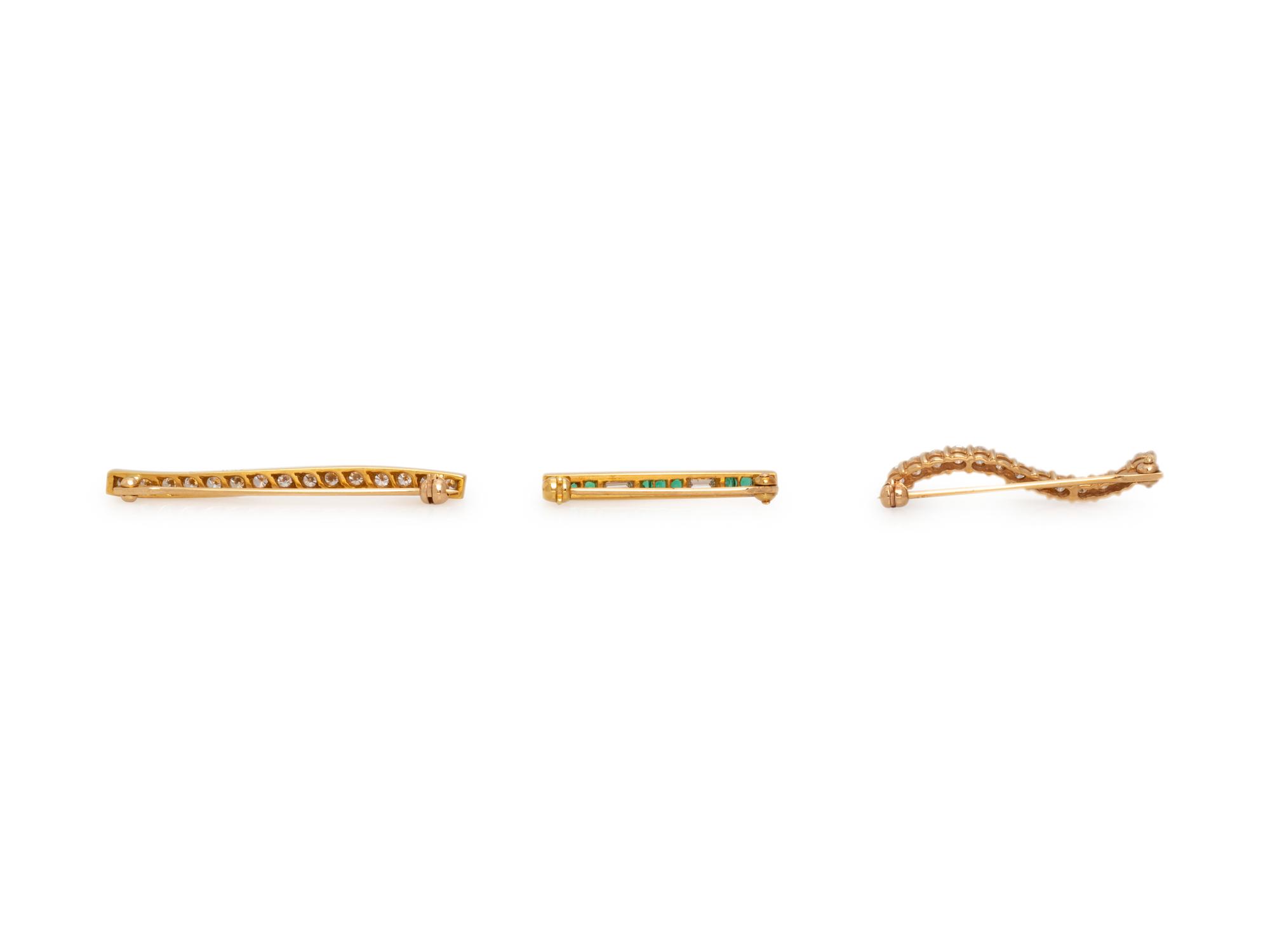 COLLECTION OF YELLOW GOLD AND DIAMOND BAR BROOCHES
