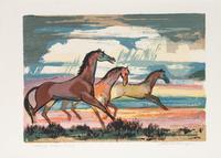 Four Works: Horse Play , edition 101/125; Basket Figure , edition 14/25; The Corral , edition 48/120; Home From the Fiesta - R. Vernon Hunter , edition 29/120