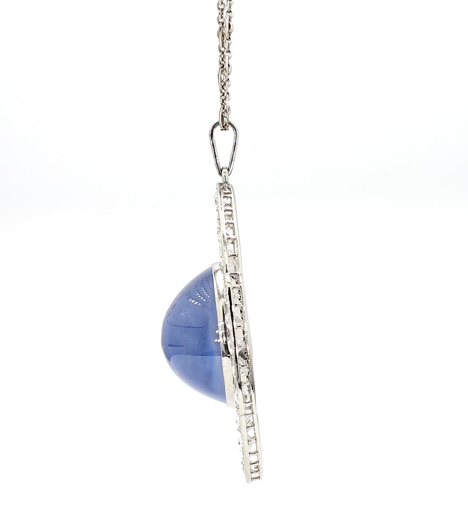 ART DECO, CEYLON STAR SAPPHIRE AND DIAMOND PENDANT NECKLACE