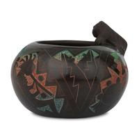 Blackware Pottery Jar, with Polychrome Sgraffito Decorations
