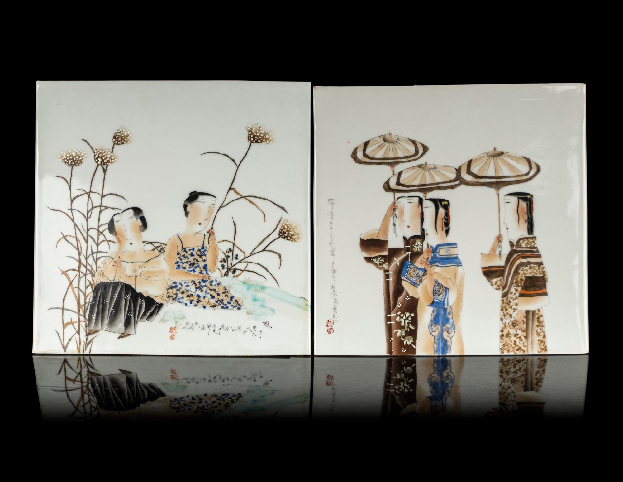 Two Chinese Polychrome Painted Porcelain Plaques