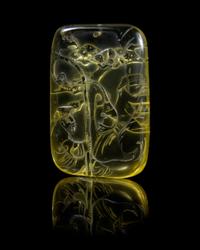 A Relief Carved Yellow Quartz Pendant POSSIBLY 19TH CENTURY Height 2 3 /8 inches. — POSSIBLY 19TH CENTURY