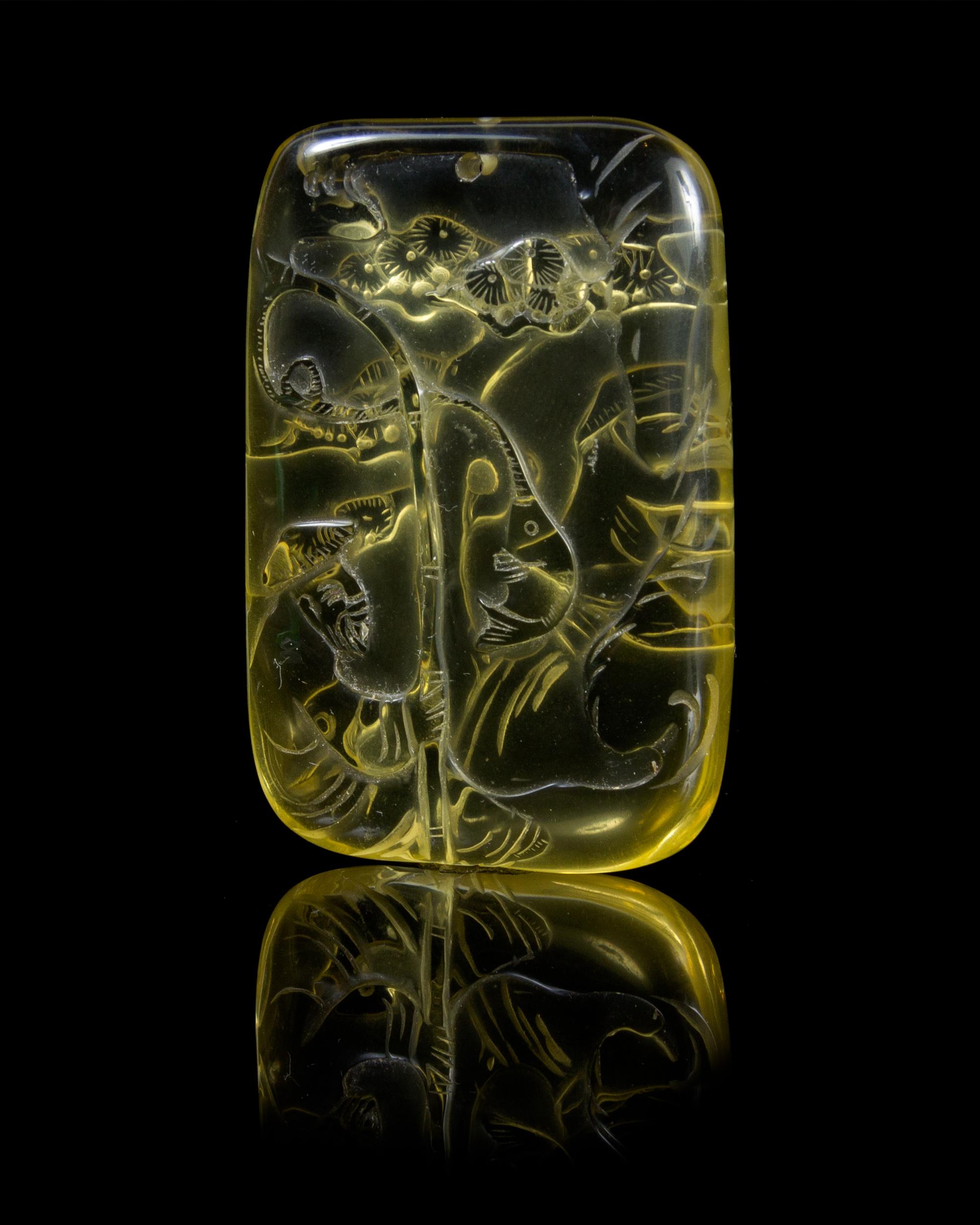 A Relief Carved Yellow Quartz Pendant POSSIBLY 19TH CENTURY Height 2 3 /8 inches. — POSSIBLY 19TH CENTURY