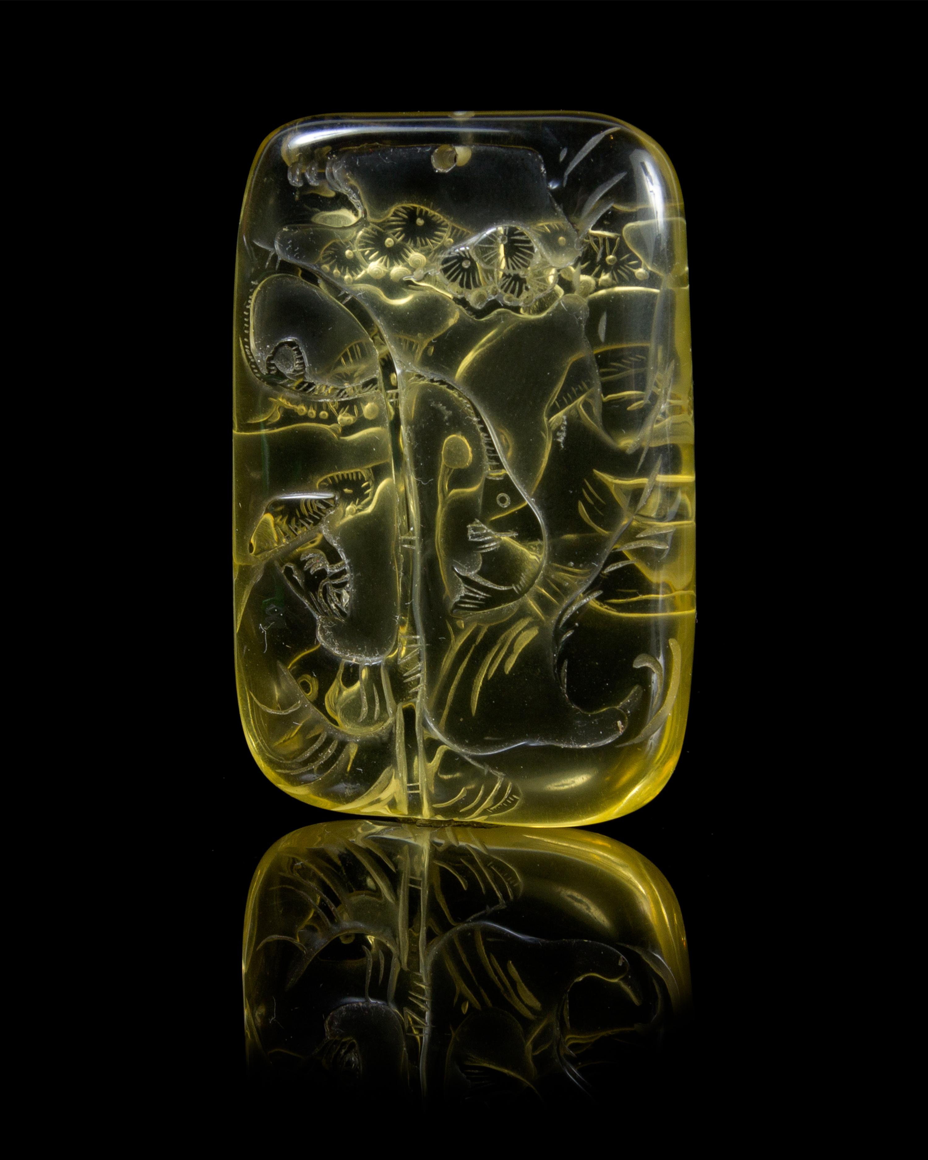 A Relief Carved Yellow Quartz Pendant POSSIBLY 19TH CENTURY Height 2 3 /8 inches. — POSSIBLY 19TH CENTURY