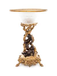 A French Gilt and Patinated Bronze and Cut Glass Center Bowl