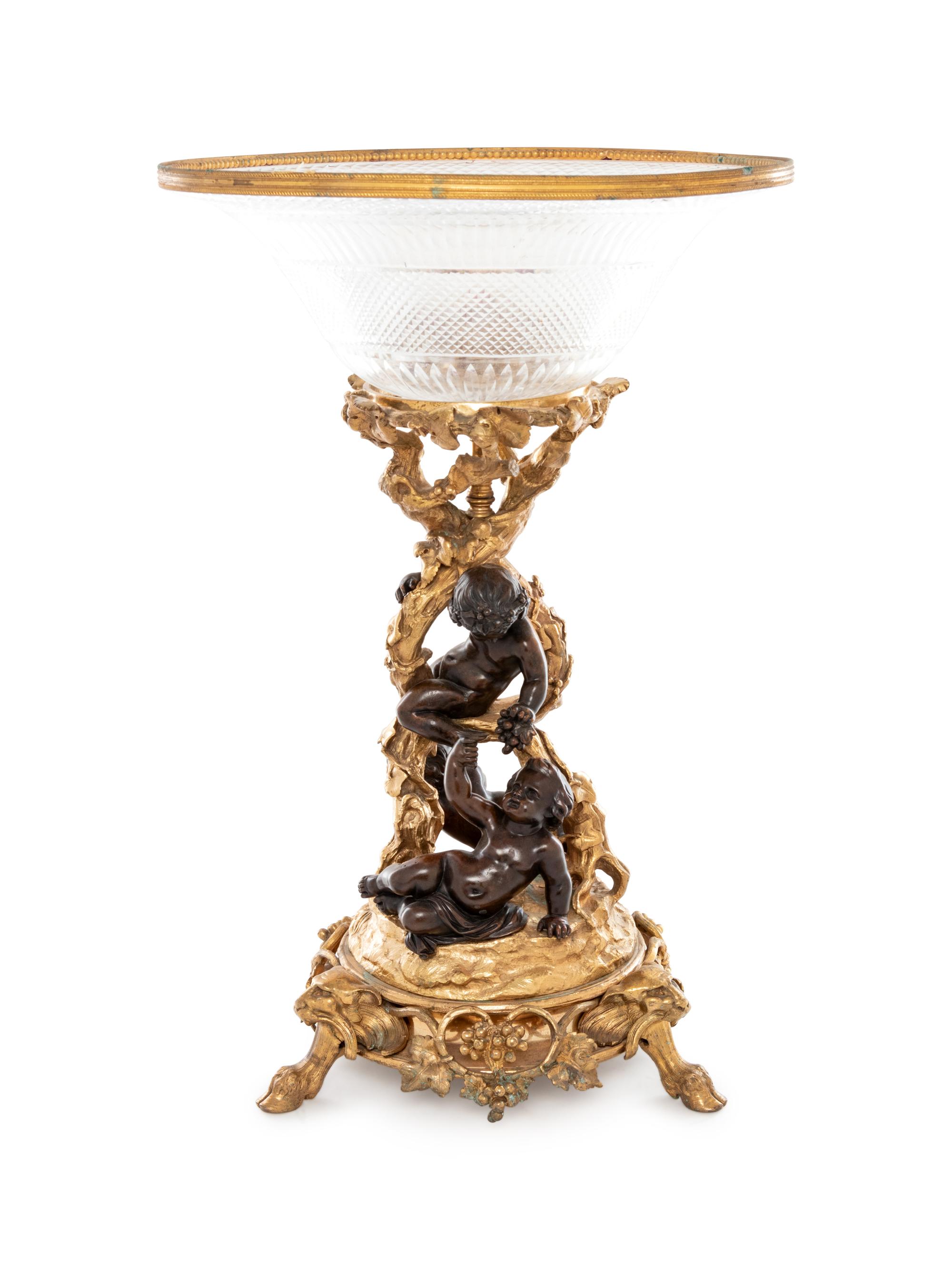 A French Gilt and Patinated Bronze and Cut Glass Center Bowl