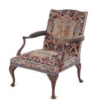 A Georgian Style Needlepoint-Upholstered Walnut Library Chair