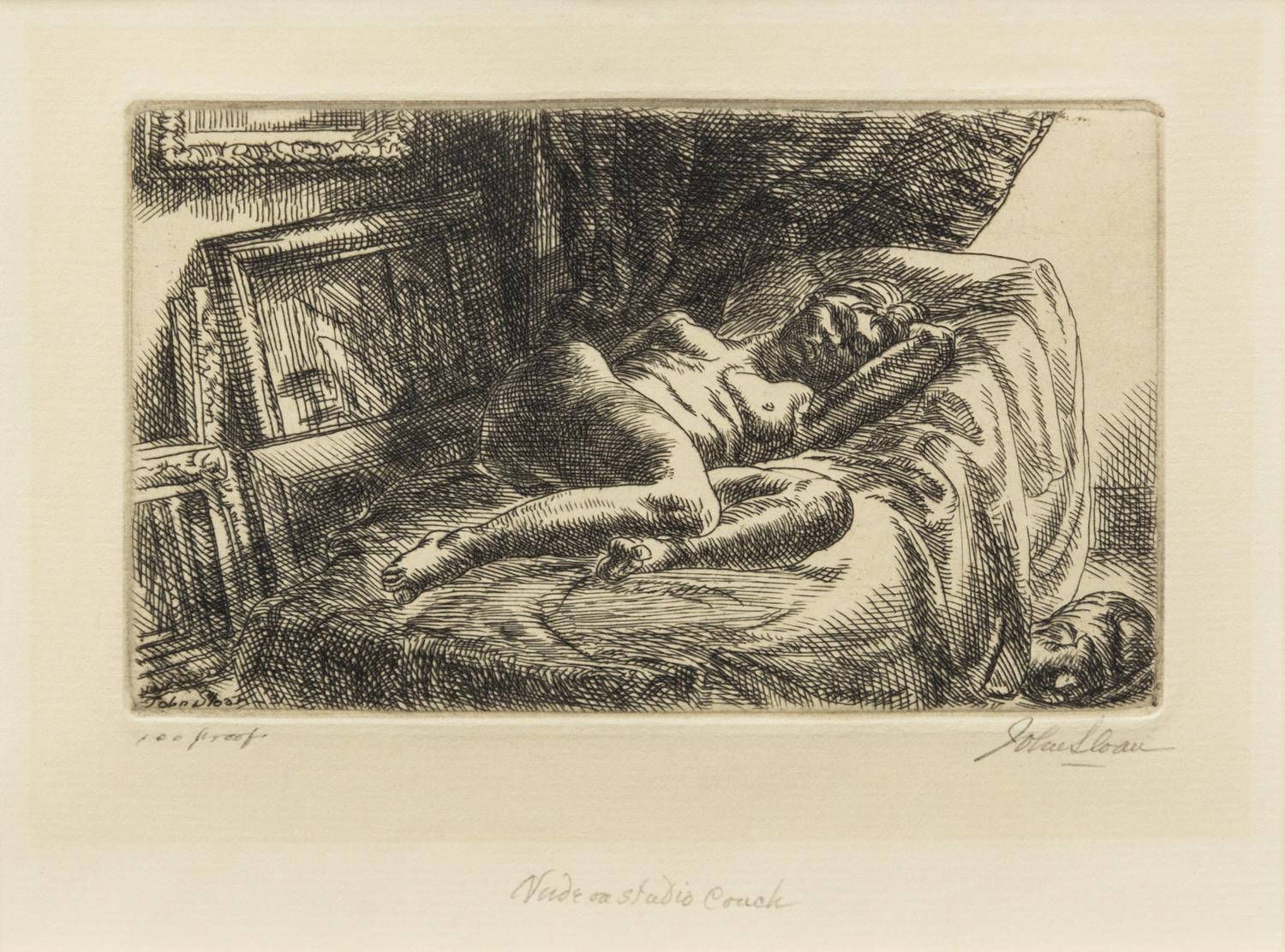 John French Sloan, (American, 1871-1951), Nude on Studio Couch, 1931