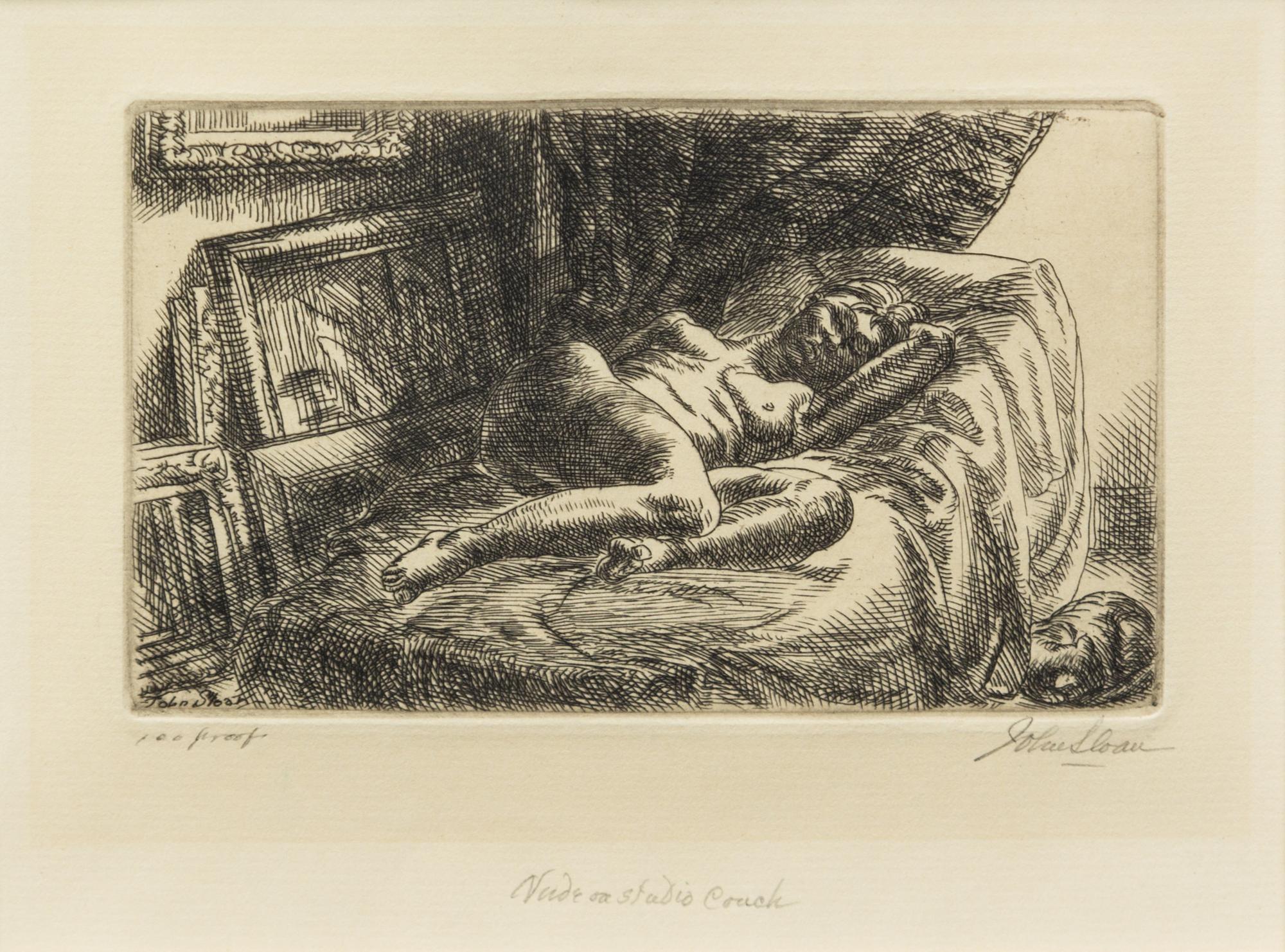John French Sloan, (American, 1871-1951), Nude on Studio Couch, 1931