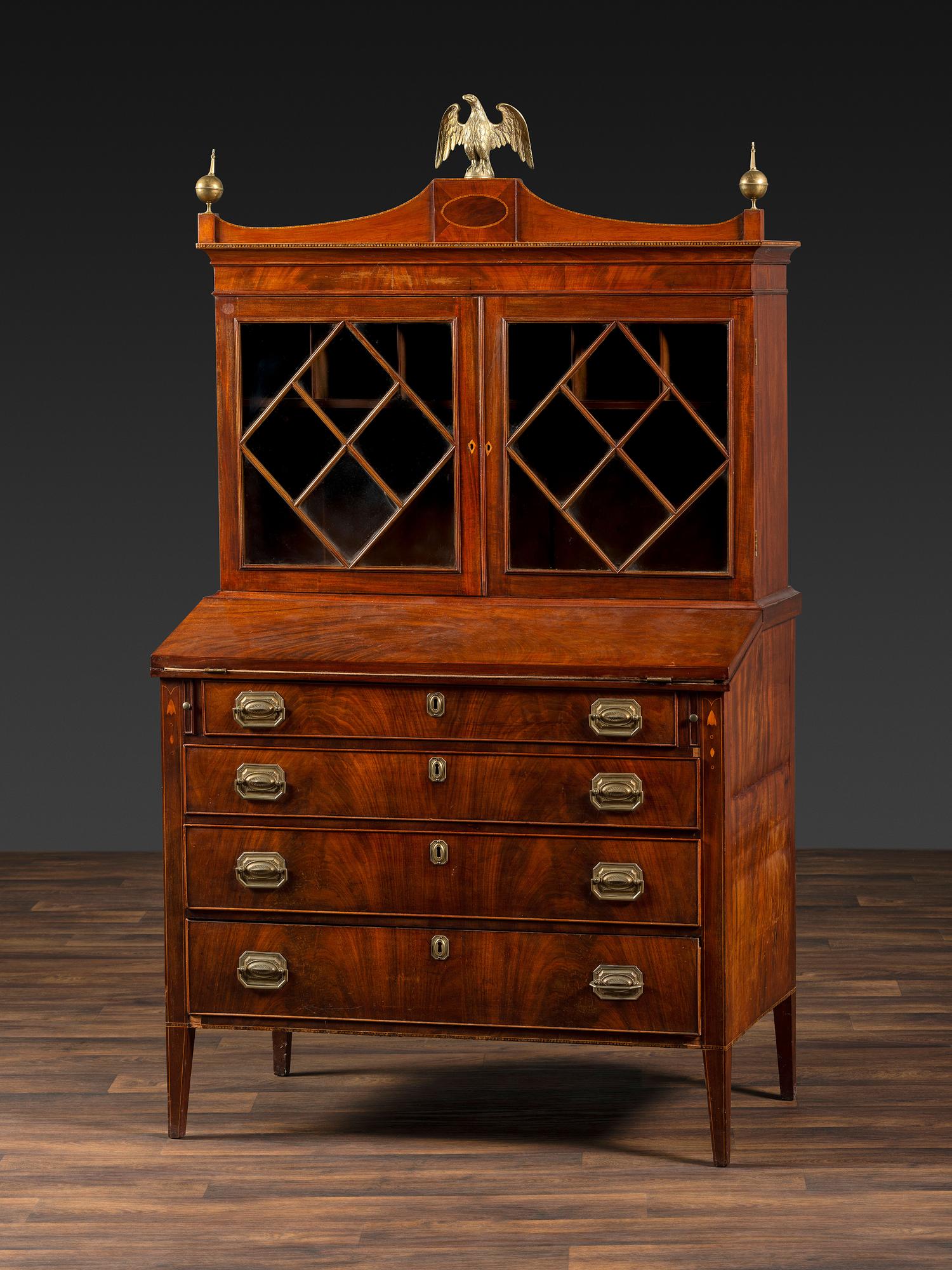 A Federal Inlaid Mahogany Secretary Bookcase