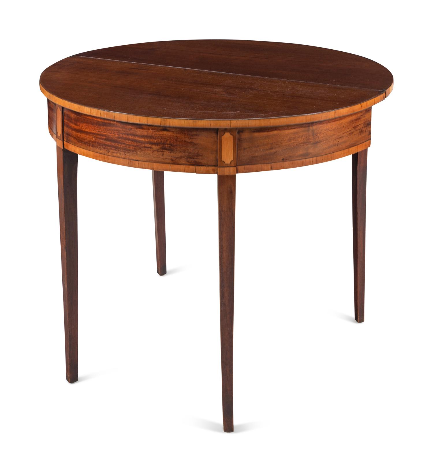 A George III Satinwood-Banded Mahogany Flip-Top Table