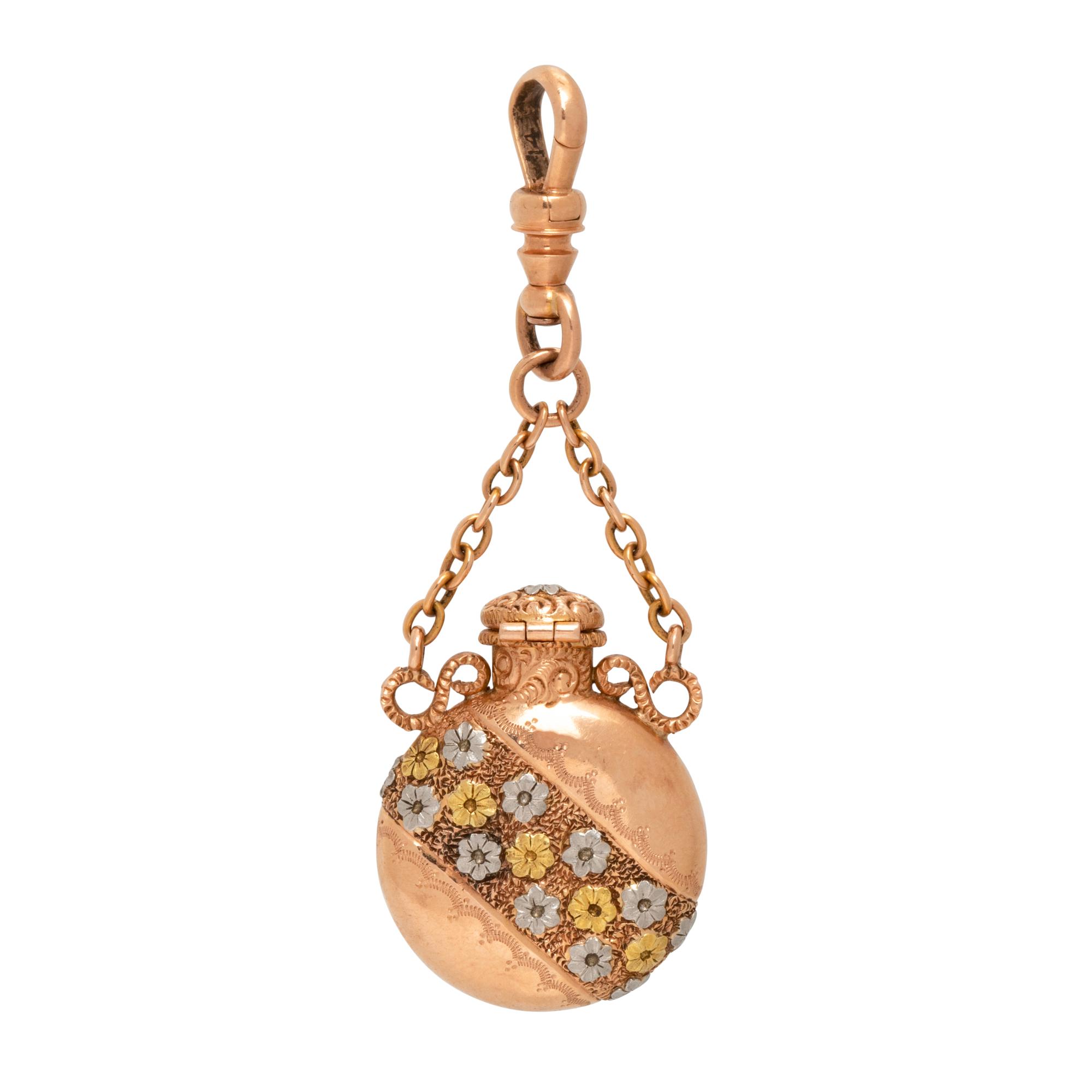 ANTIQUE, TRICOLOR GOLD BOTTLE FOB PENDANT