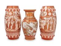 Three Japanese Kutani Porcelain Vases