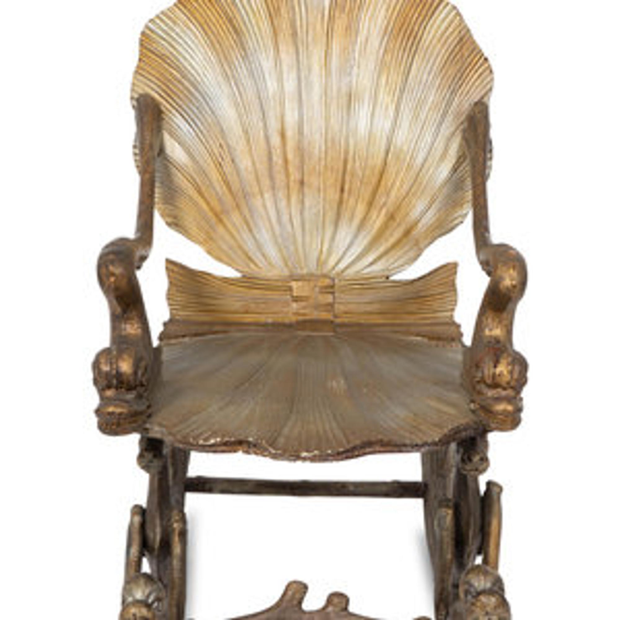 A Venetian Painted and Parcel Gilt Grotto Rocking Chair — LATE 19TH CENTURY