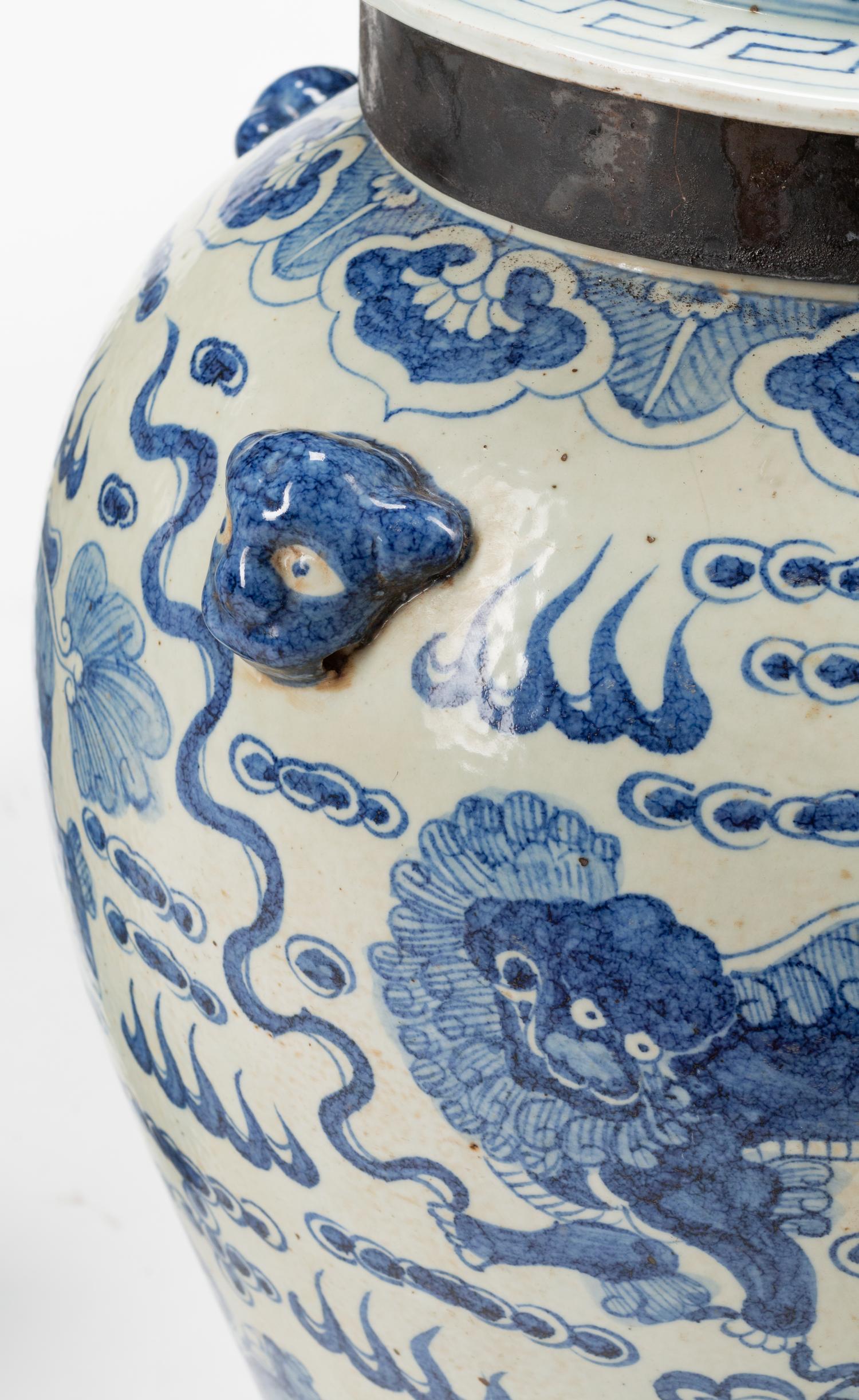 A Pair of Chinese Export Iron Mounted Porcelain Tea Jars