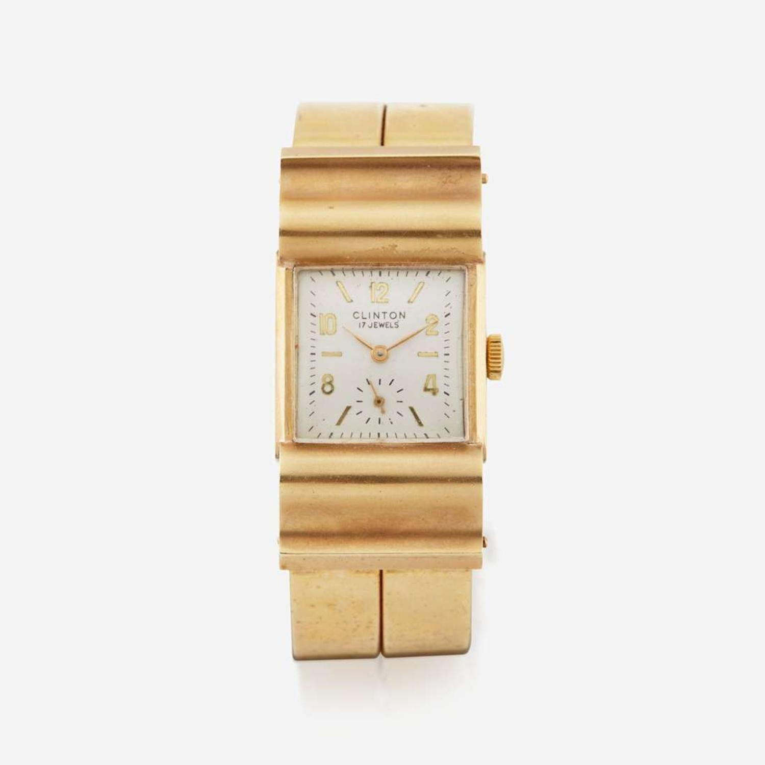A lady's gold bangle cuff bracelet watch, Clinton Retro