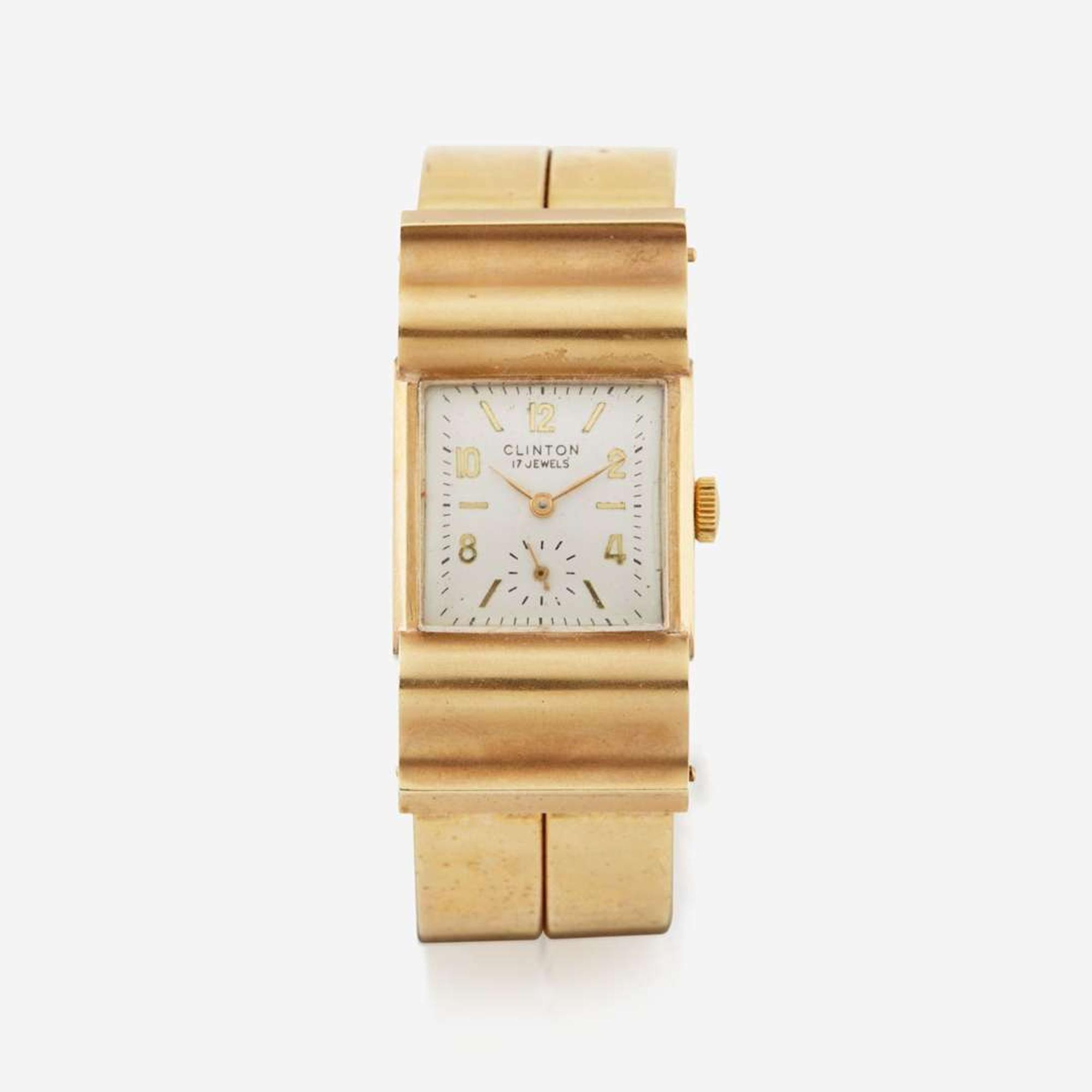 A lady's gold bangle cuff bracelet watch, Clinton Retro
