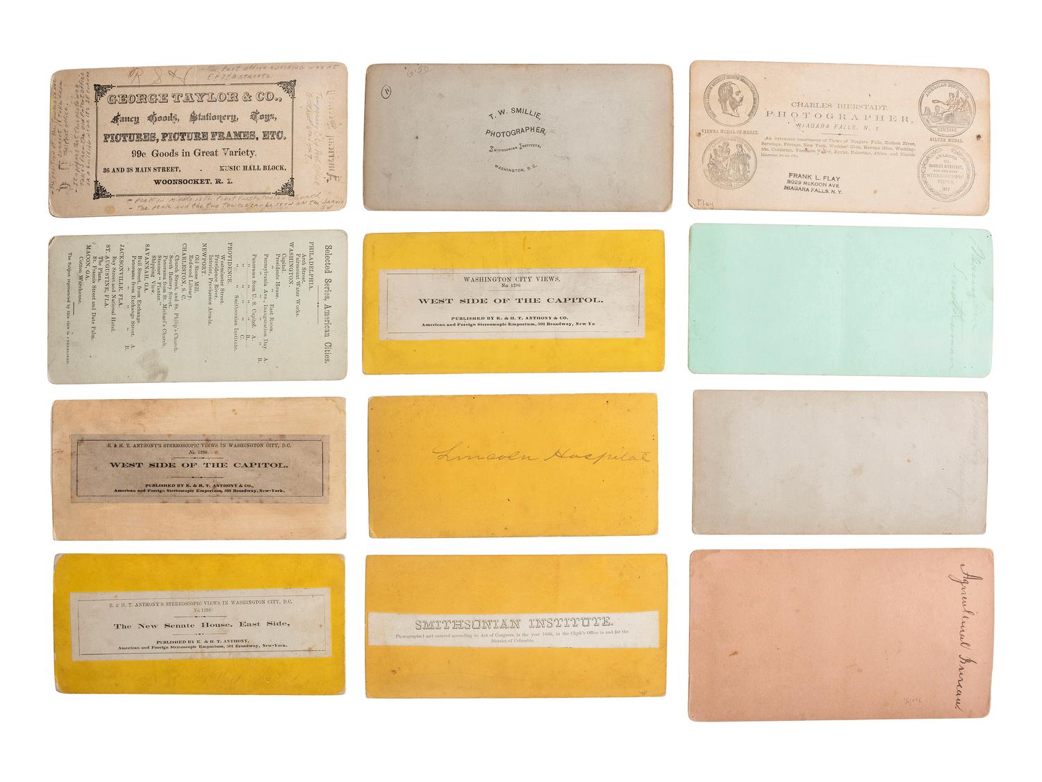 [EARLY PHOTOGRAPHY]. A collection of 19th-early 20th century stereoviews and CDVs, incl. images of Washington, DC, the Smithsonian Institution, politicians and public events.
