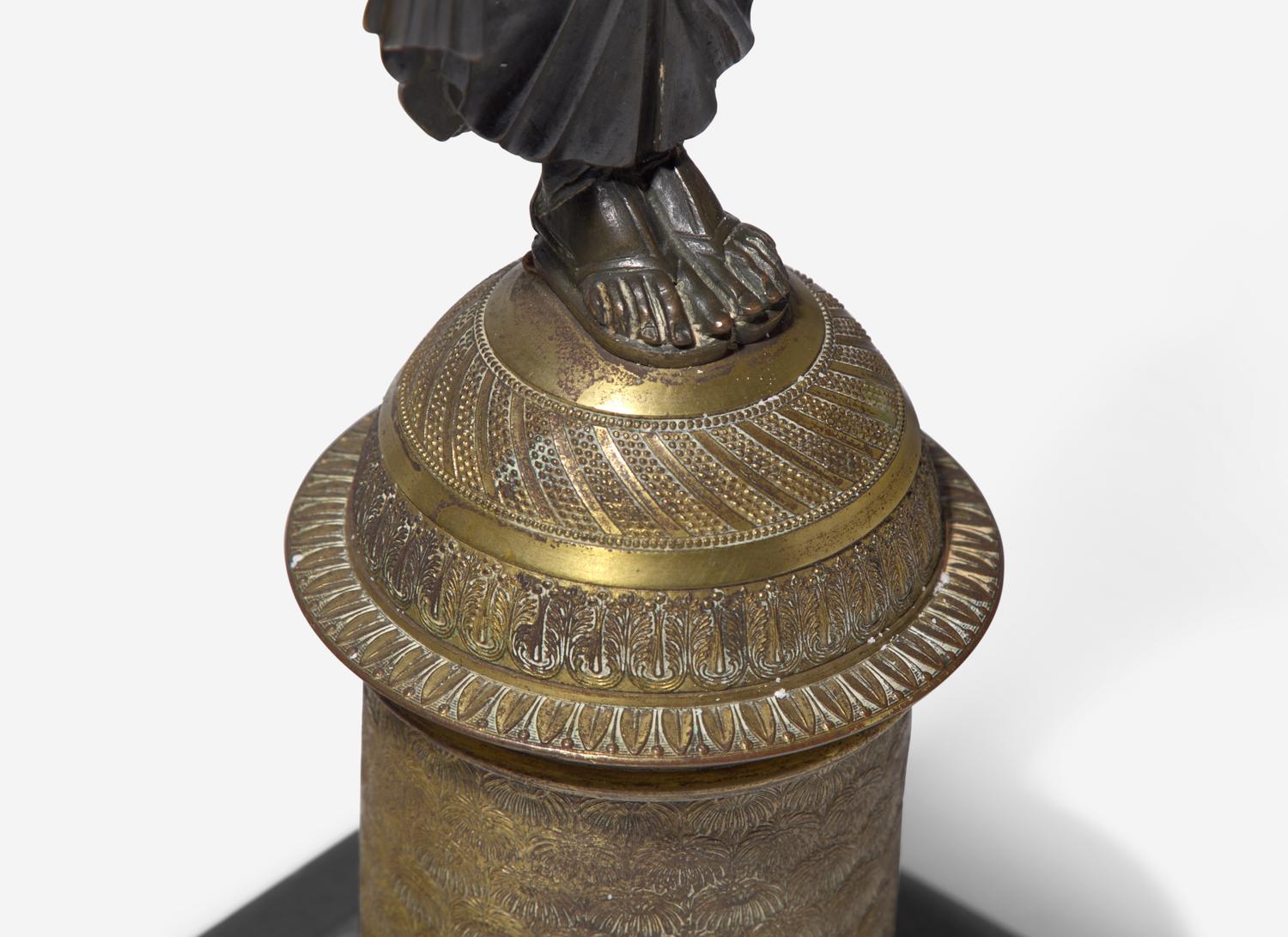 A Pair of Regency Gilt and Patinated Bronze Figural Three-Light Candelabra