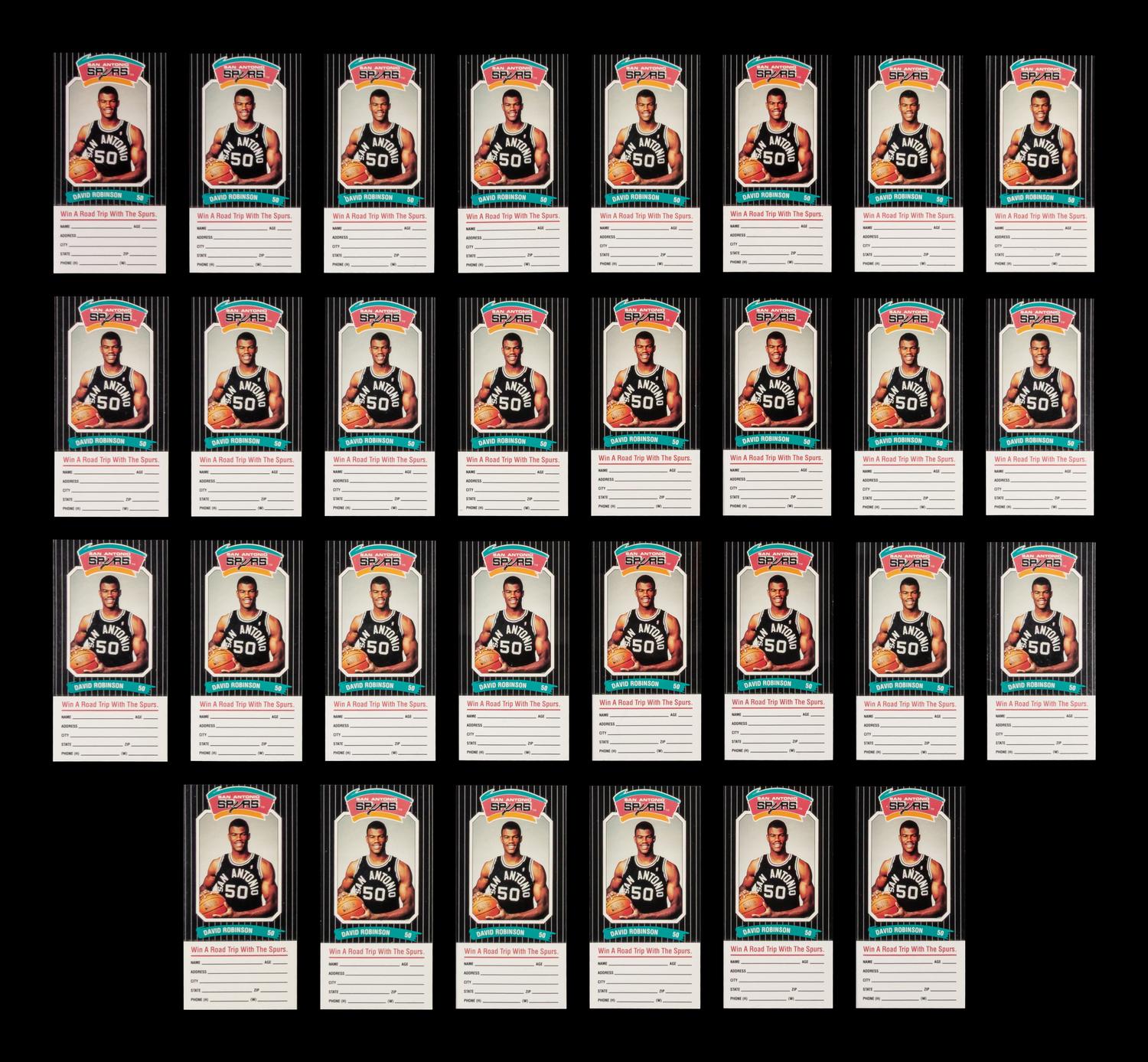 A Collection of 30 1988 David Robinson Spurs Police / Diamond Shamrock Rookie Basketball Cards - All With Tabs