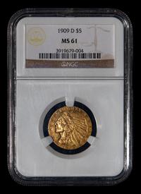 A 1909-D Indian Head $5 Gold Coin (NGC MS61)