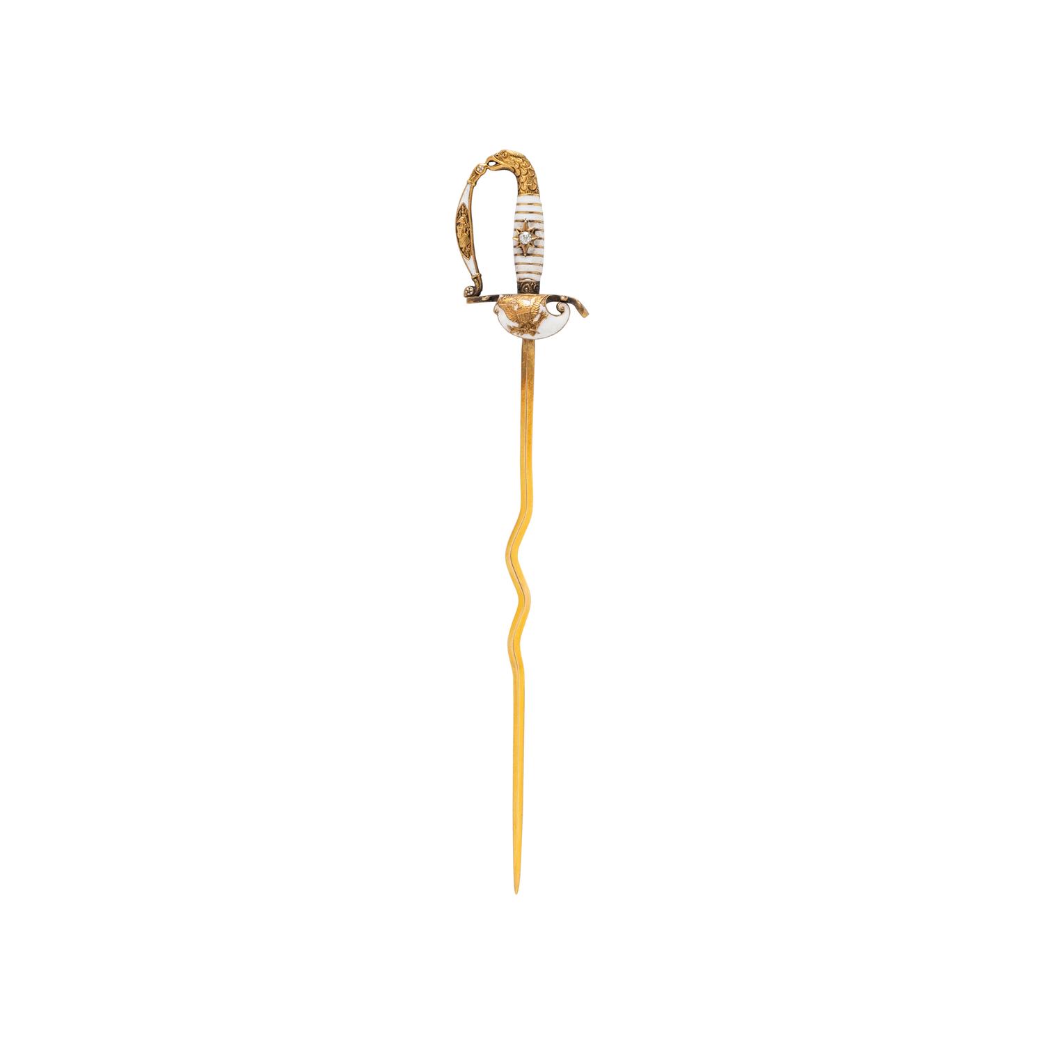 YELLOW GOLD AND ENAMEL SWORD PIN