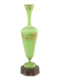 A French Gilt Decorated Green Opaline Glass Vase