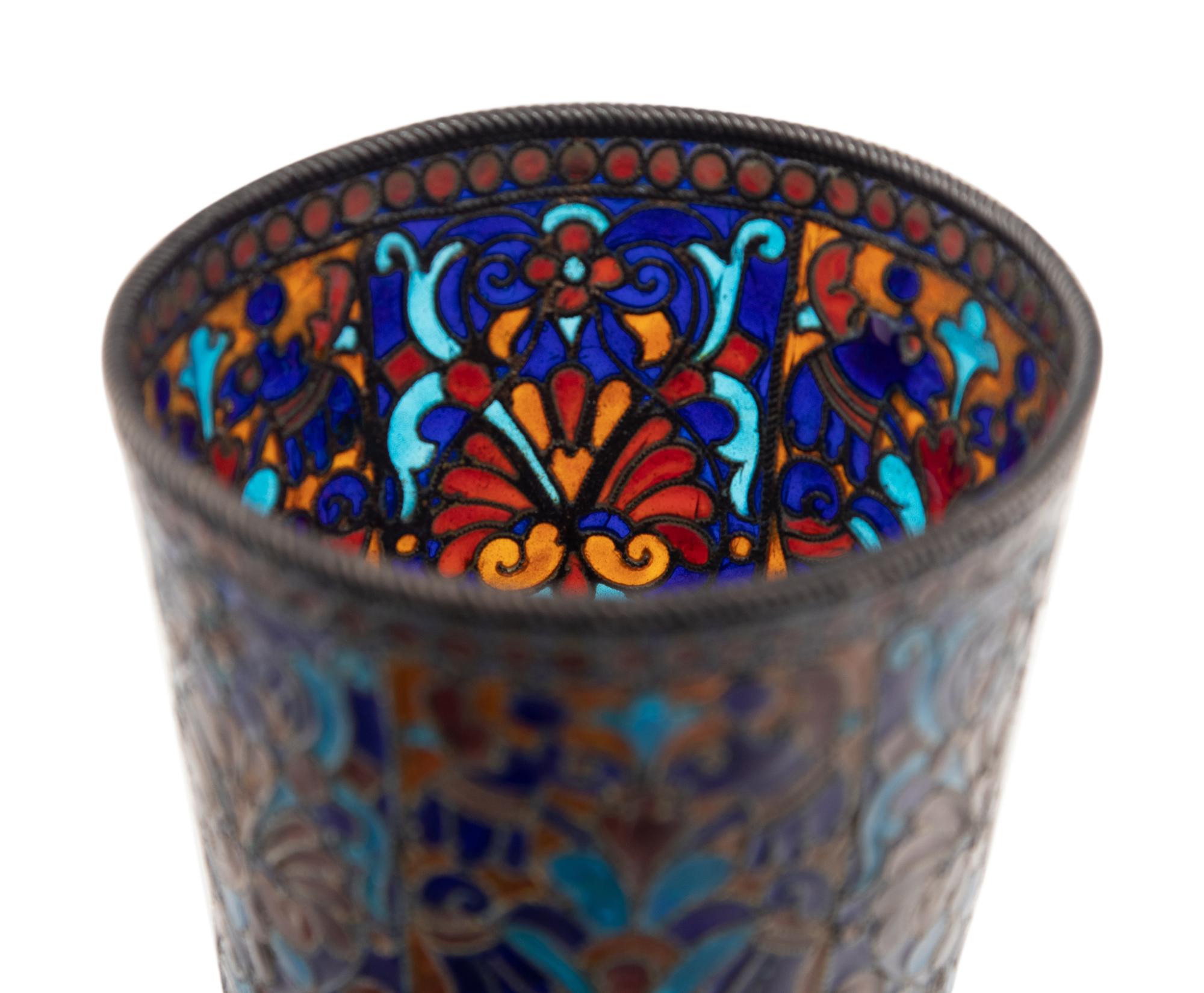 A Pair of Russian Plique-à-Jour Enamel Beakers