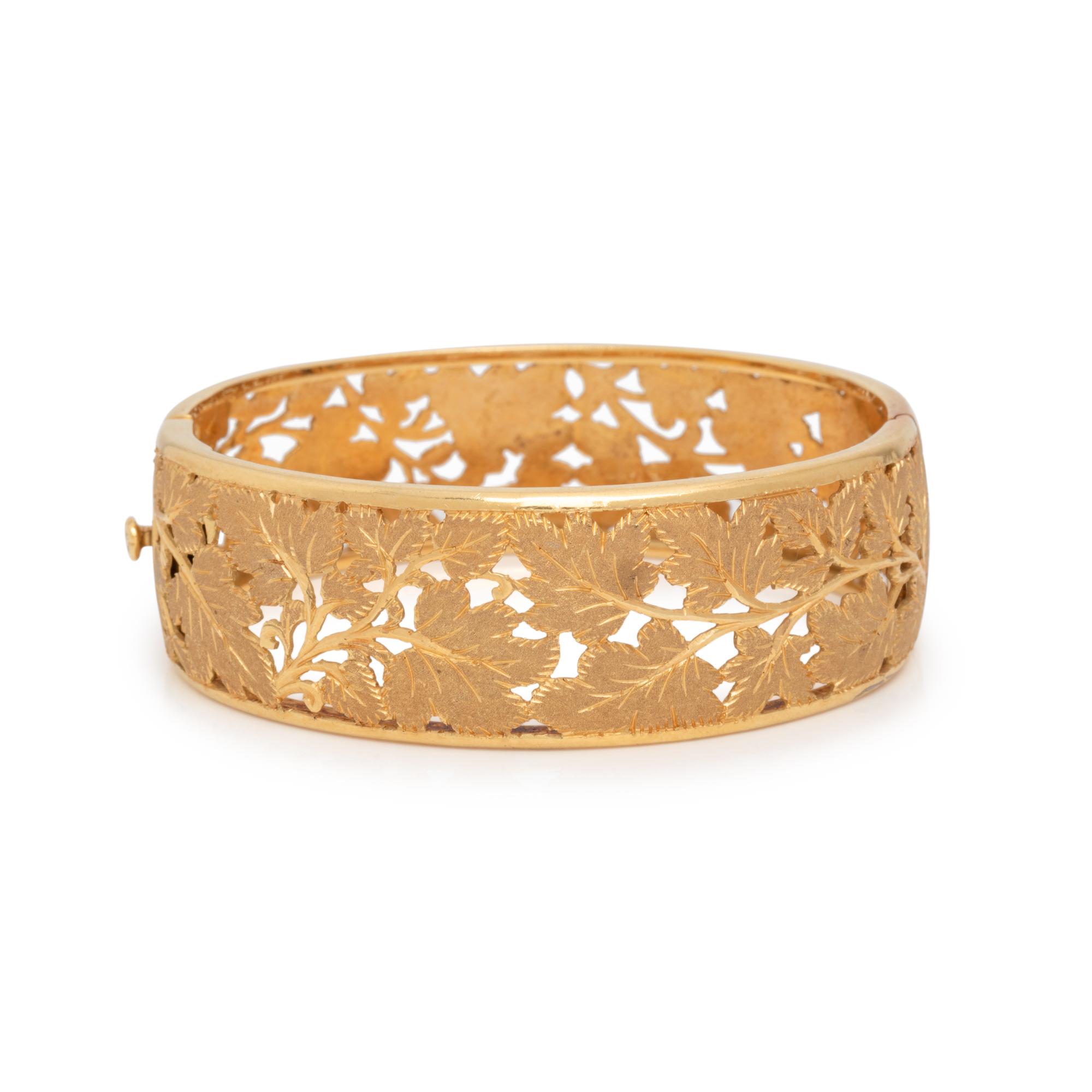 YELLOW GOLD LEAF BANGLE BRACELET
