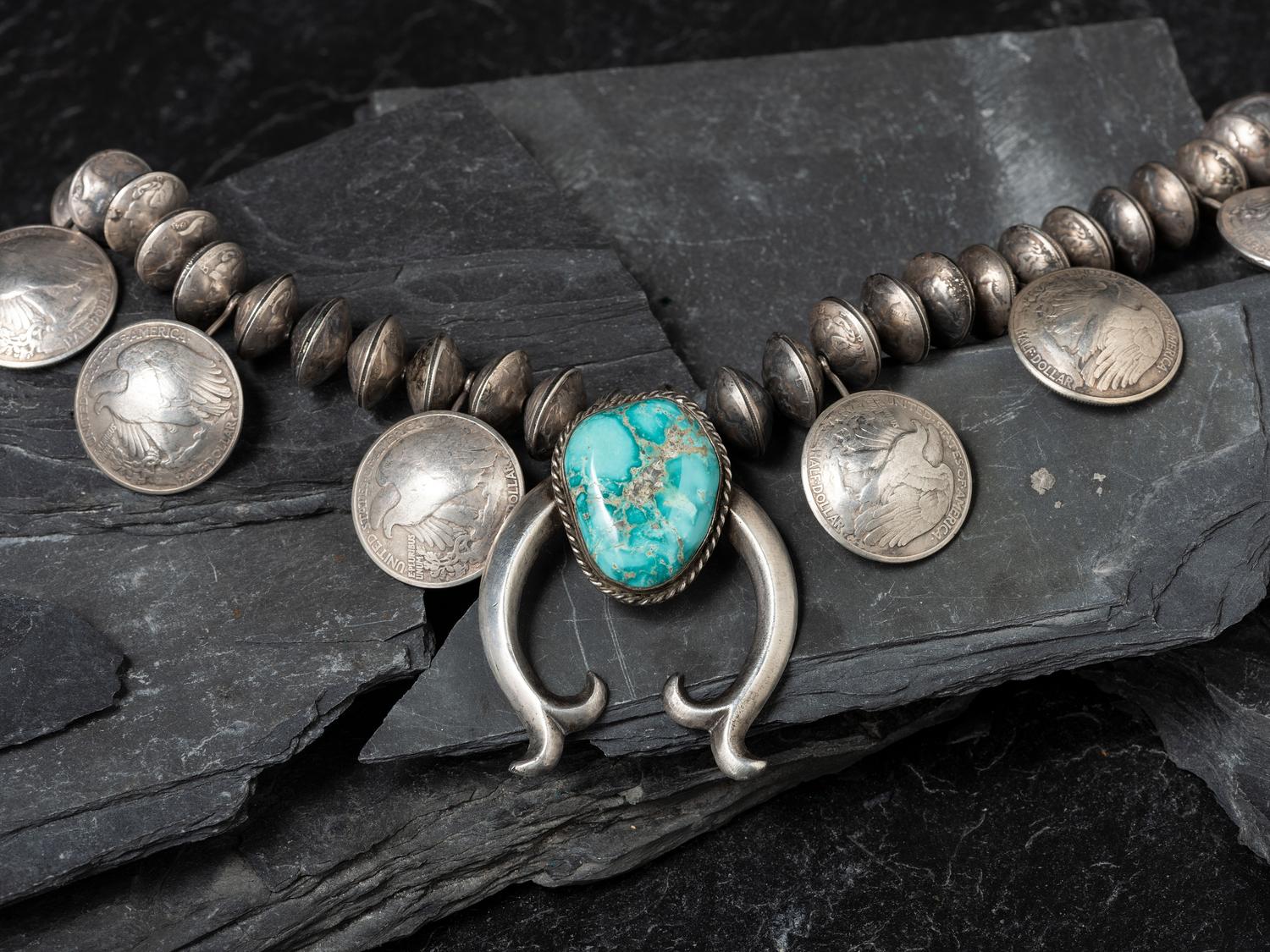 Navajo Silver Dollar Squash Blossom Necklace