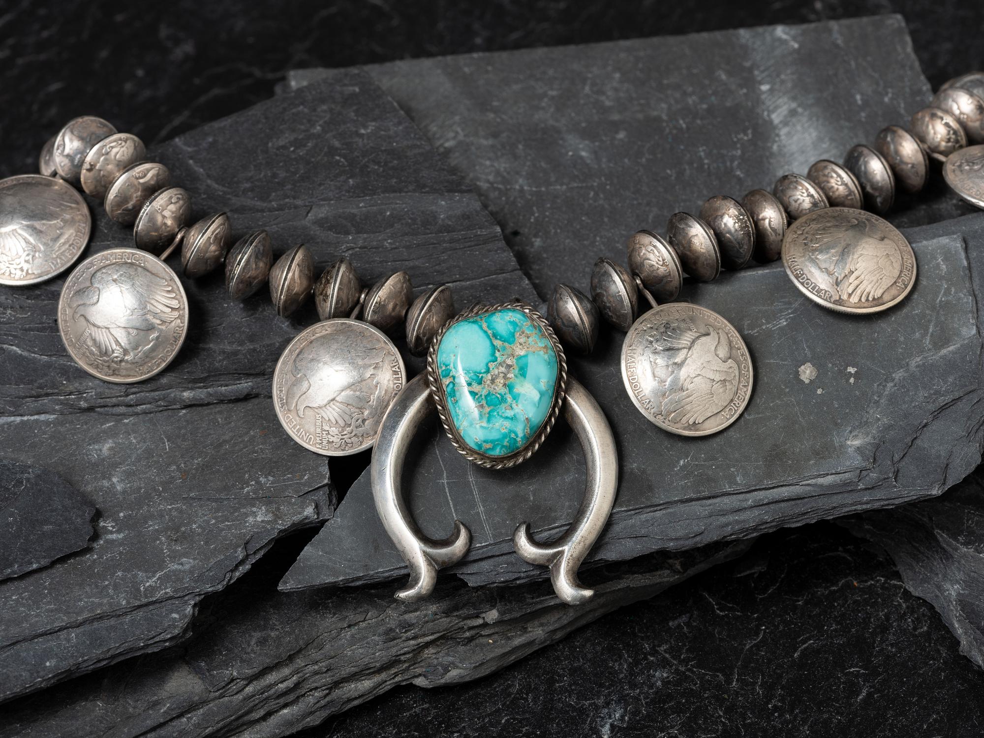 Navajo Silver Dollar Squash Blossom Necklace