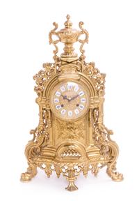 An Italian Gilt Brass Three-Piece Clock Garniture Height of clock 22 3/4 inches. — SECOND HALF 20TH CENTURY