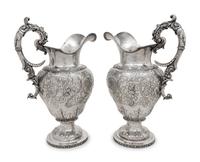 A Pair of American Coin Silver Presentation Ewers