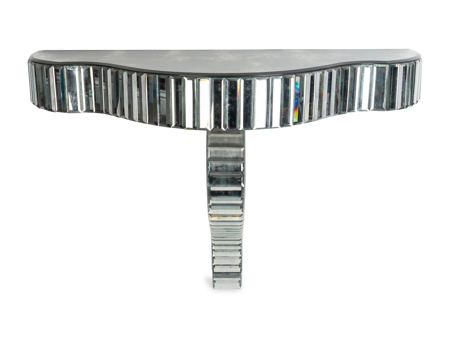 A Contemporary Mirrored Glass Serpentine Console — 20TH CENTURY