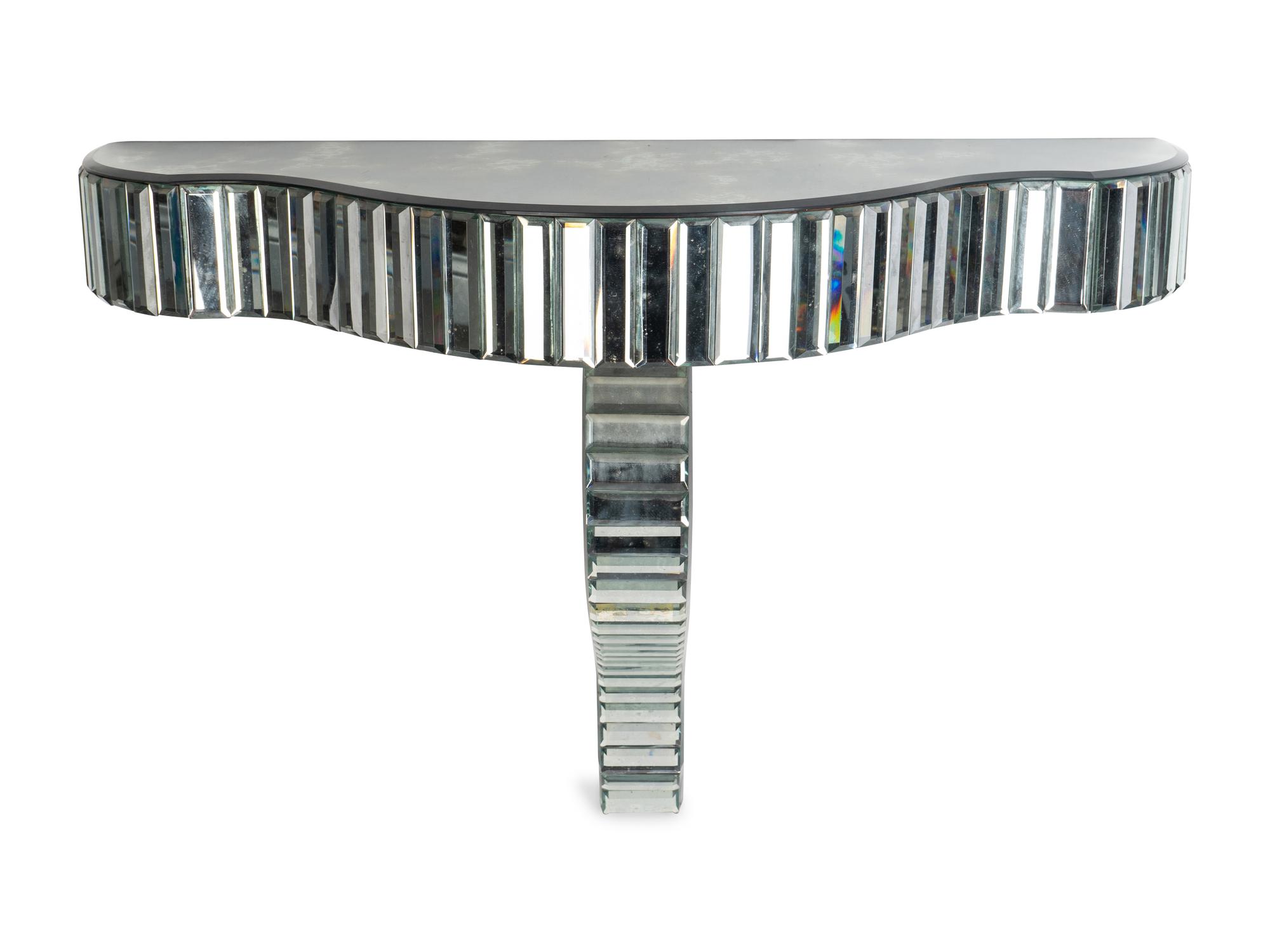 A Contemporary Mirrored Glass Serpentine Console — 20TH CENTURY