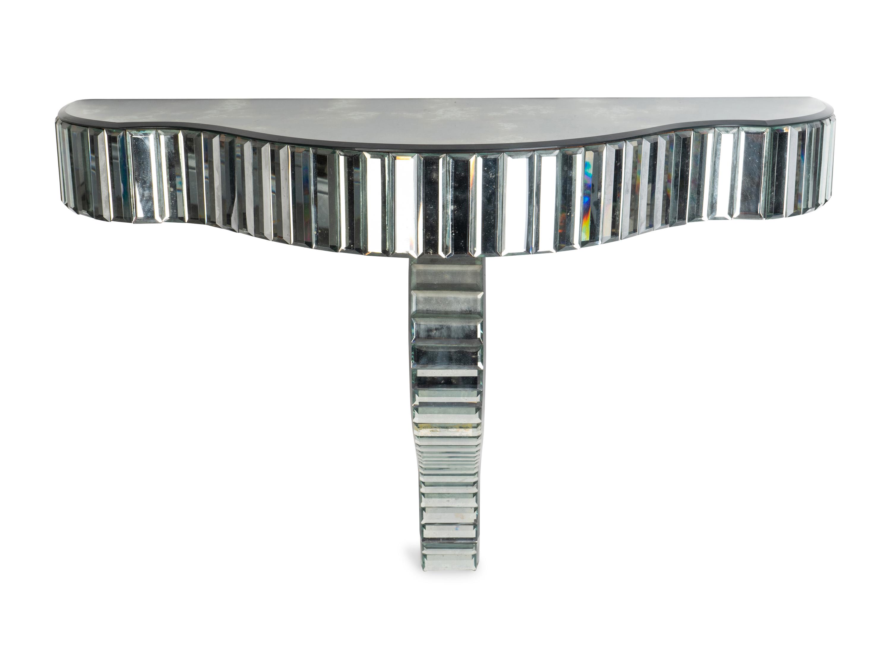 A Contemporary Mirrored Glass Serpentine Console — 20TH CENTURY
