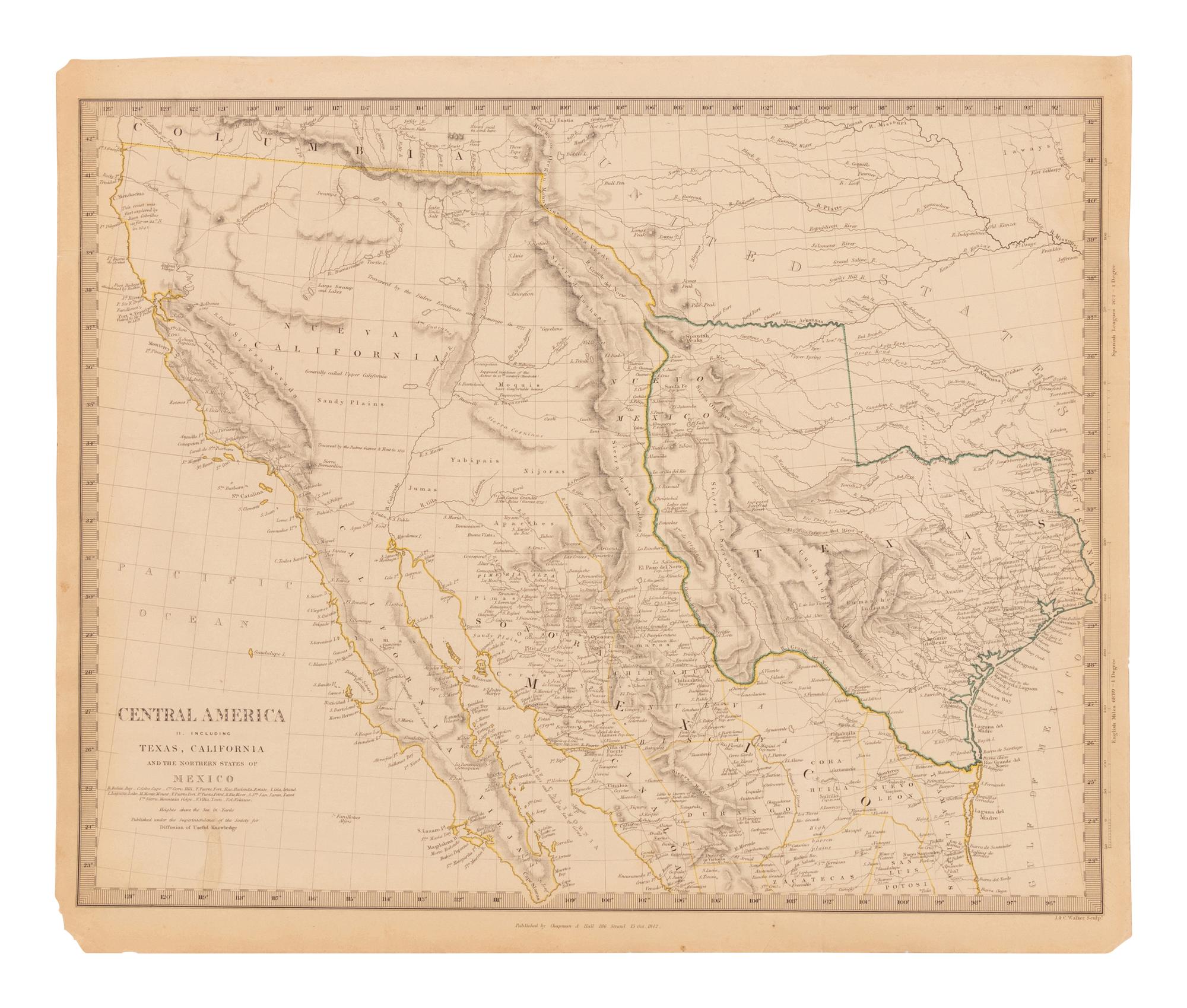 [AMERICANA - MAP]. SDUK ("Society for the Diffusion Useful Knowledge") Central America. Including Texas, California and the northern states of Mexico . London: Chapman & Hall , 1842.