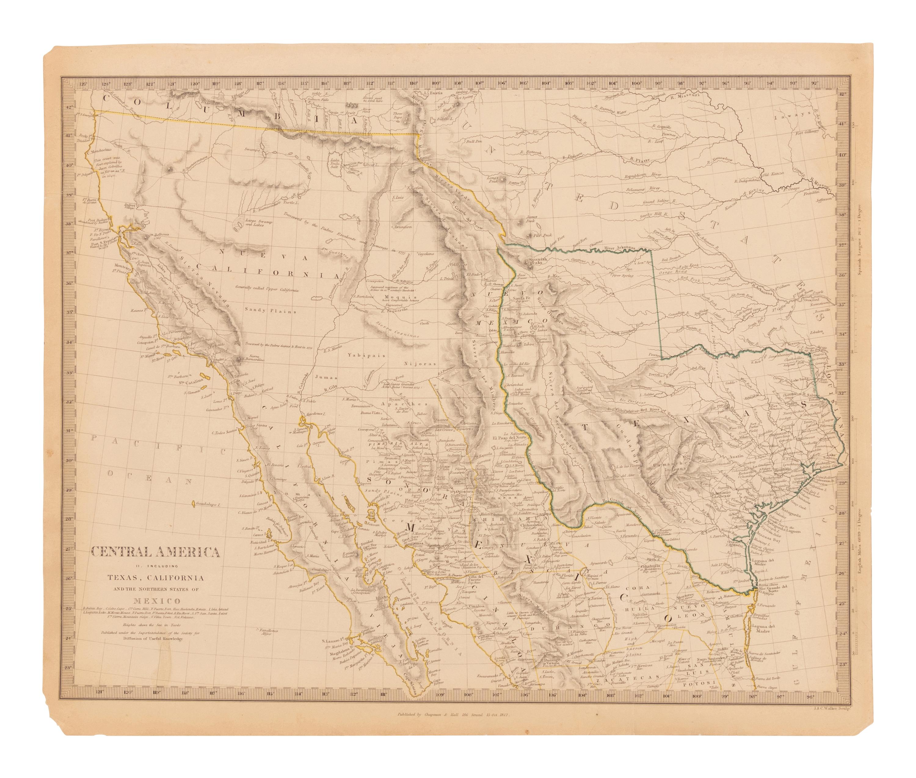 [AMERICANA - MAP]. SDUK ("Society for the Diffusion Useful Knowledge") Central America. Including Texas, California and the northern states of Mexico . London: Chapman & Hall , 1842.