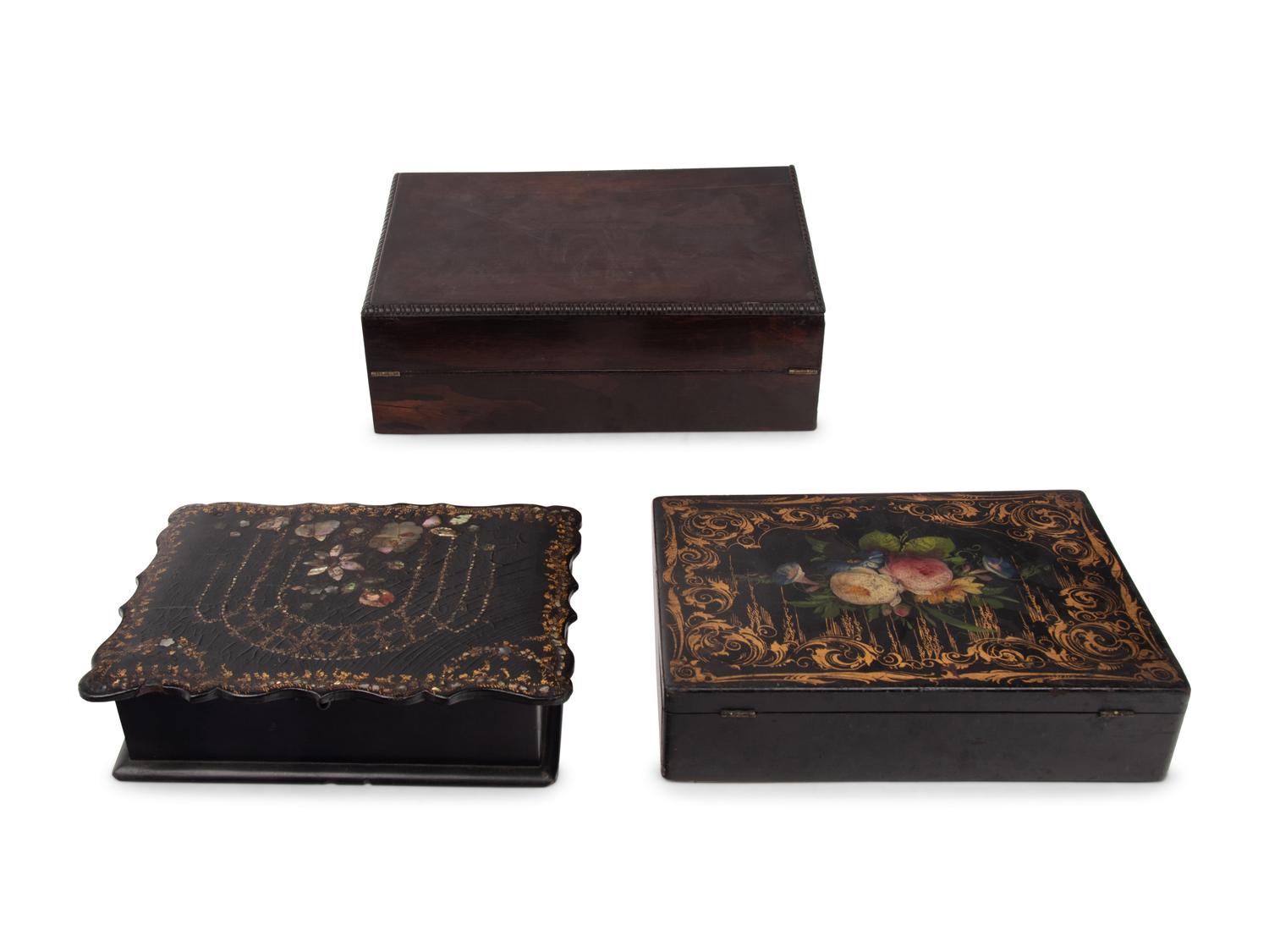 A Victorian Papier - Mâché Lap Desk and Letter Box