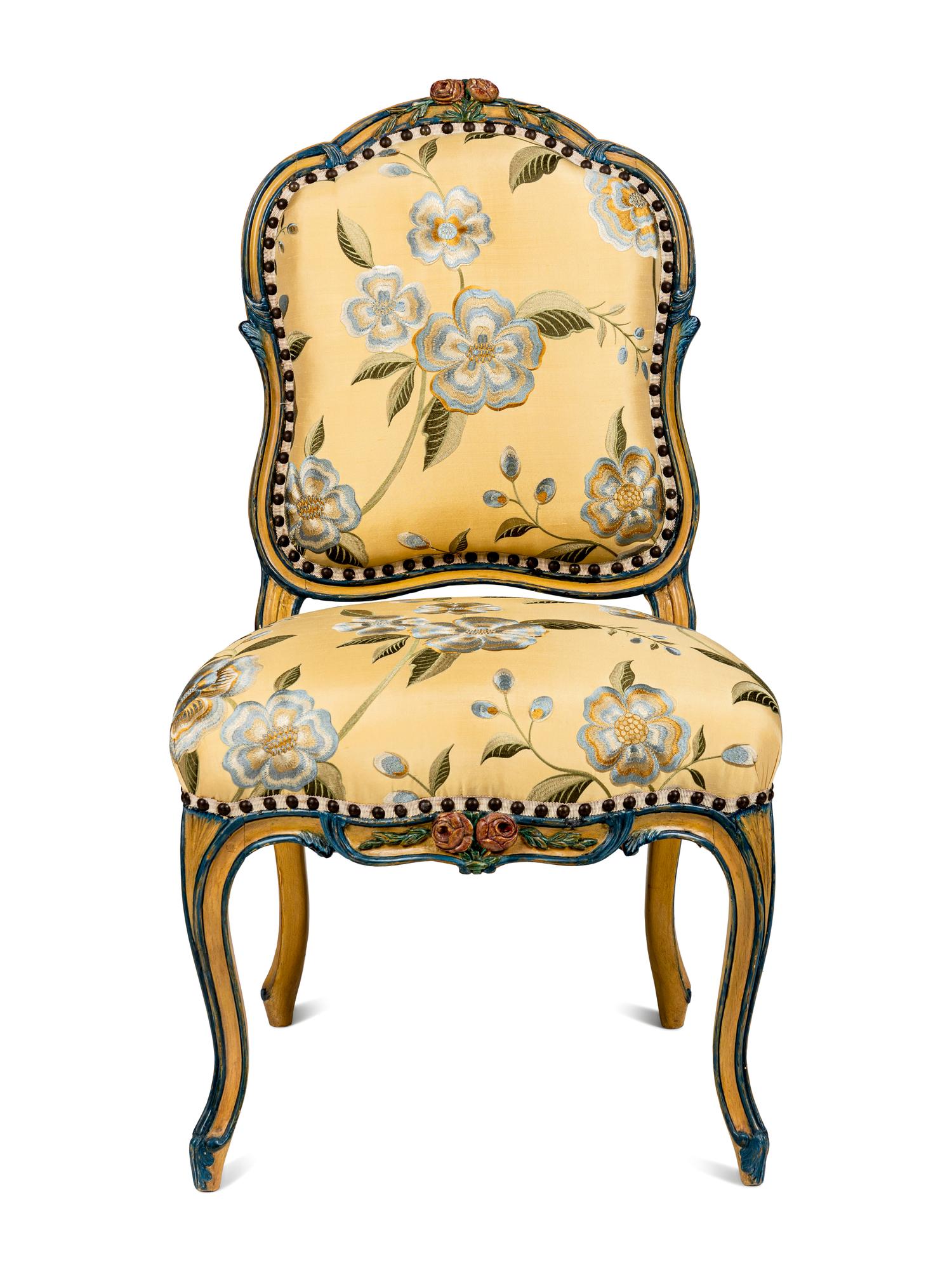 A Set of Four Louis XV Painted Side Chairs