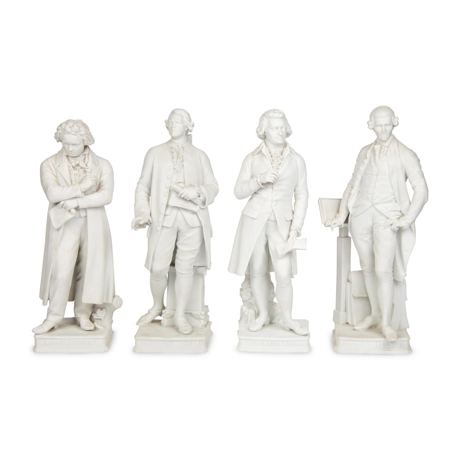 A Group of Four Bisque Porcelain Models of Composers