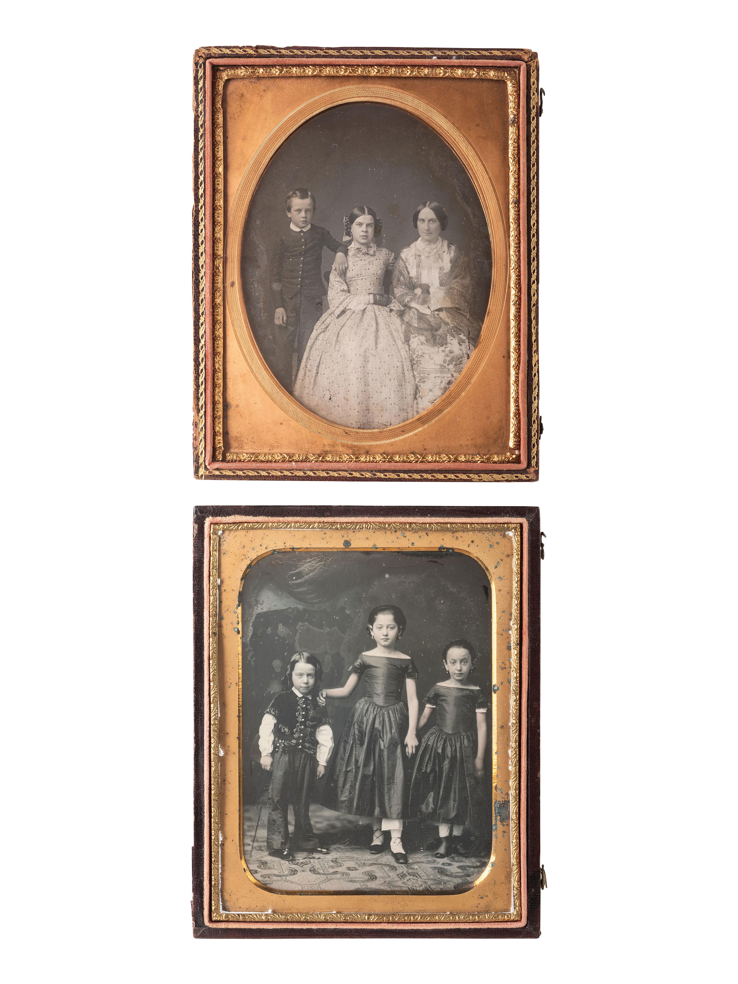 [EARLY PHOTOGRAPHY]. 4 half plate daguerreotypes of families, incl. example by FARIS of Cincinnati.