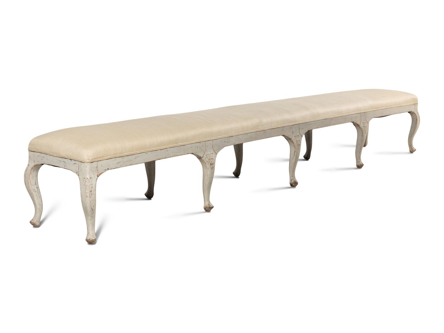 A Gustavian Style White-Painted Bench