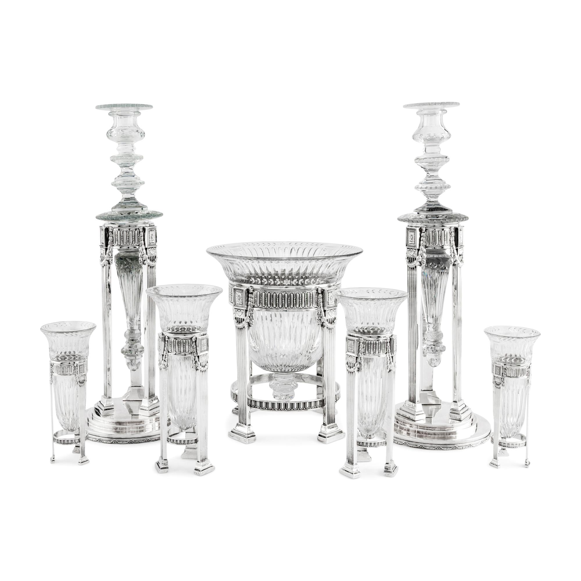 An Impressive American Silver and Cut-Glass Table Garniture